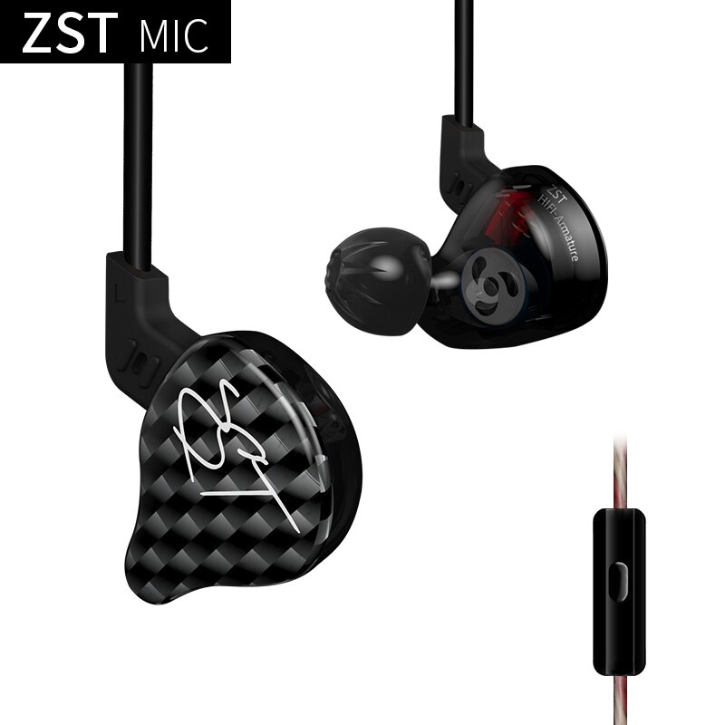 Original KZ ZST Colorful BA+DD In Ear Earphone Hybrid Headset HIFI Bass Noise Cancelling Earbuds With Mic Replaced BT Cable: black with mic