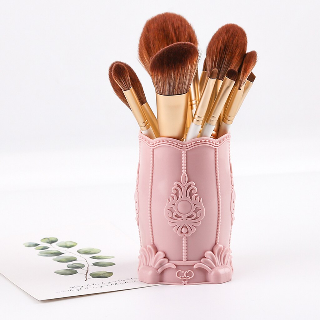 Plastic Makeup Brush Holder Vintage Style Cosmetic Pen Cup Storage Organizer