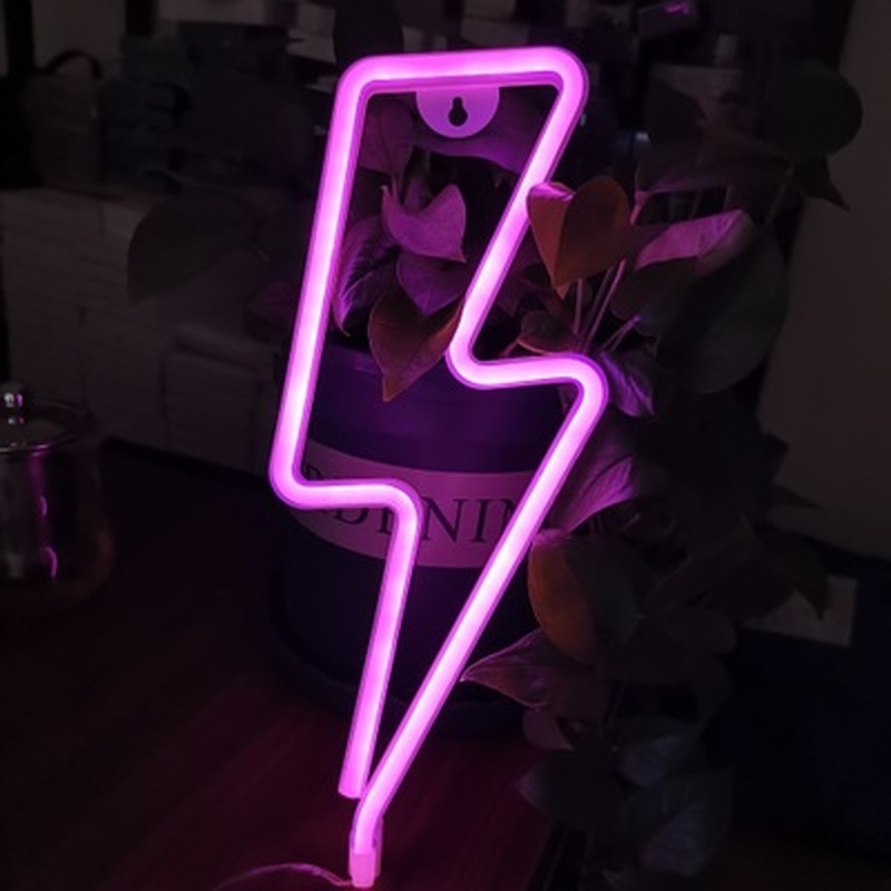 Señal de LED neón con forma de rayo, luz nocturna decorativa para mesa, USB funciona con pilas, para en casa, decoración de sala de estar,