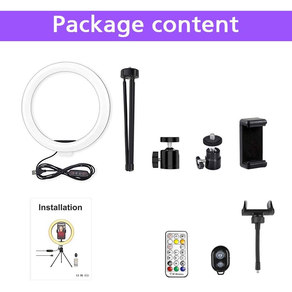 10 pouces USB anneau lumineux anneau lampe grand anneau lumière avec trépied LED rvb Selfie anneau lumière pour faire la vidéo de téléphone en direct
