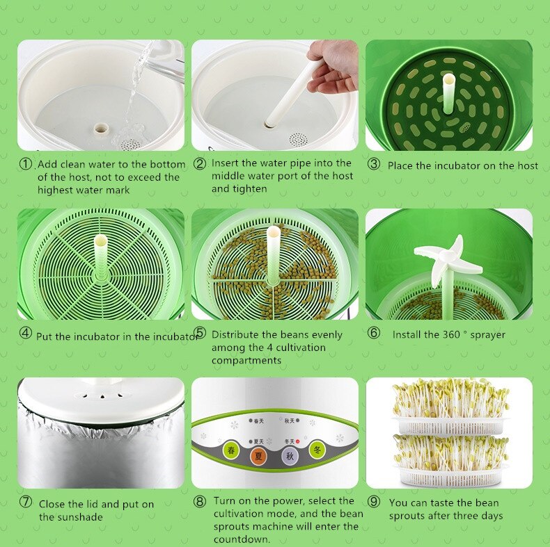 220V Electric Bean Sprouts Machine Large Capacity Thermostat Green Seeds Growing Automatic Bean Sprout Machine