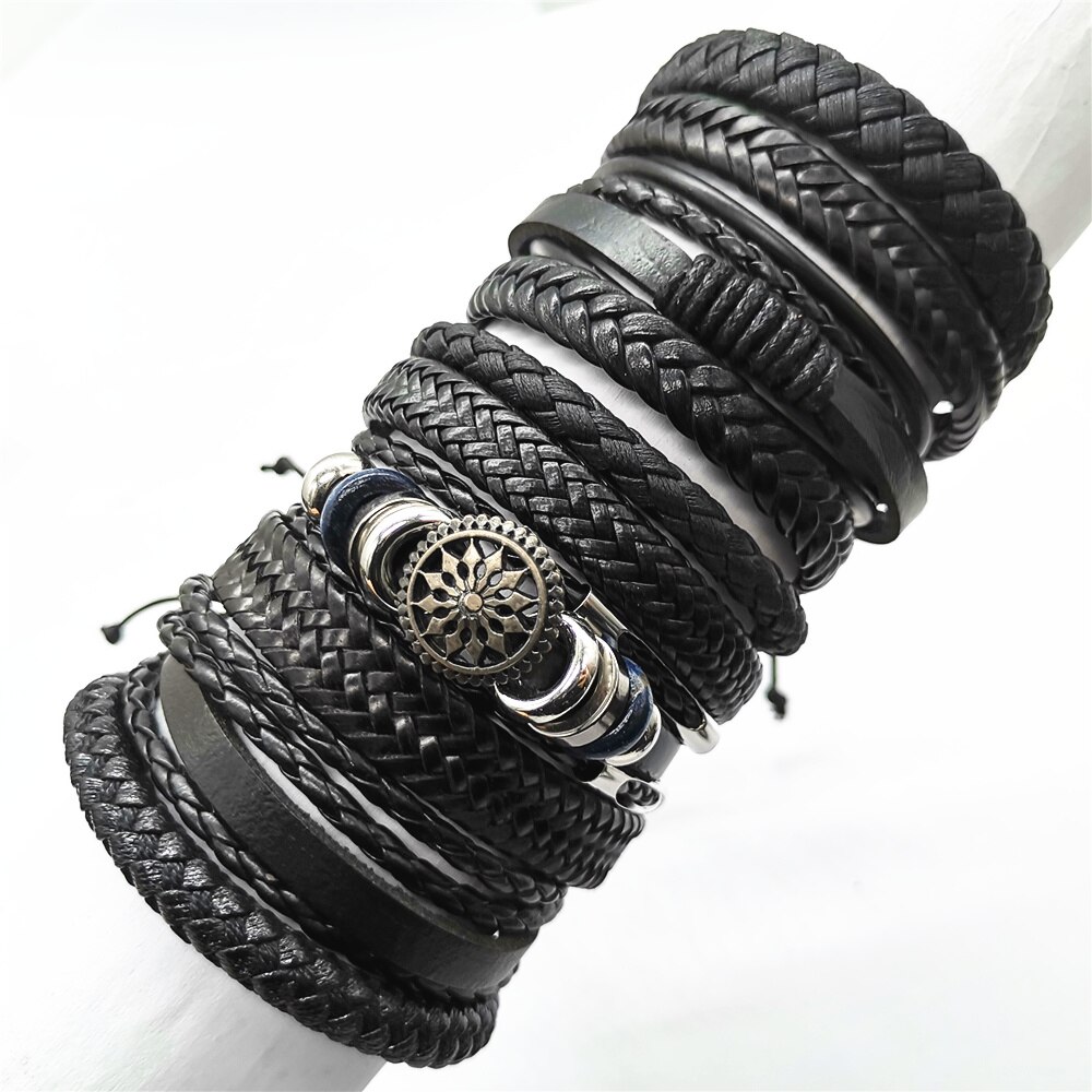 Bracelets en cuir tressé noir pour hommes et femmes, bijou d&#39;arbre, fait à la main, disponible , bijoux , 10 pièces/ensemble: style 5