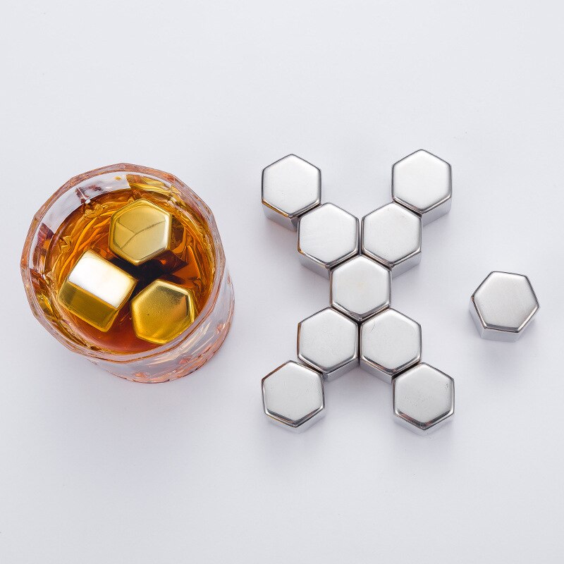 Golden Stainless Steel Whisky Hexagon Shape Bar Vodka Whisky Wine Beer Cooler Rocks Coolers Ice Cubes