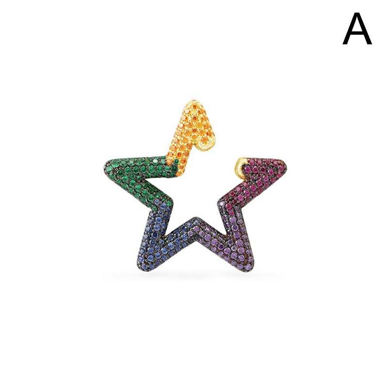 Pendientes de estrella de arcoíris para mujer, aretes coloridos de varios aros con diamantes de imitación, aretes de Clip, joyería de boda: A