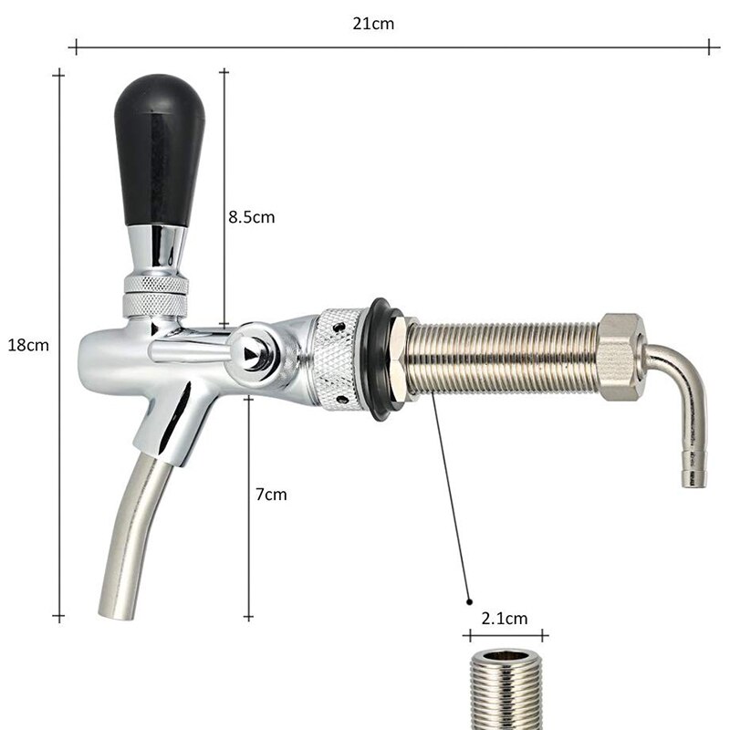 Verstelbare Flow Control Chrome Tapbier Kraan Tap G5/8 Schacht Lange Steel Home Brew Beer Keg Kraan-zilver