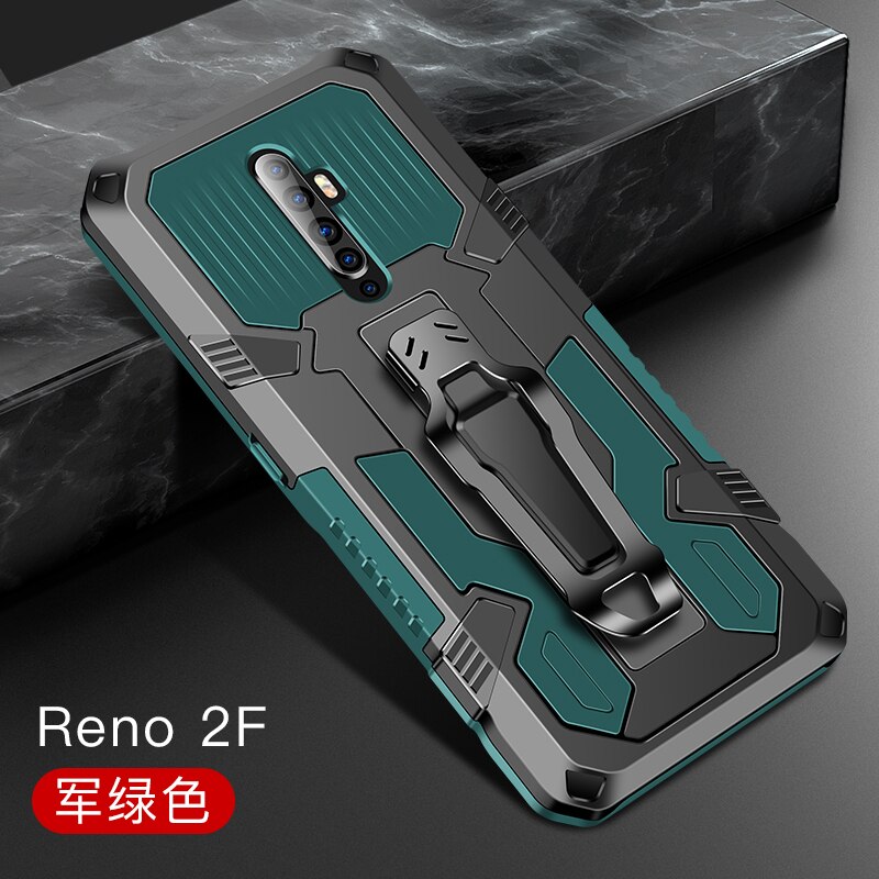 Pancerna obudowa do OPPO RENO 2Z 2F obudowa odporna na wstrząsy futerał na pasek etui na OPPO RENO 2 Z etui F OPPO RENO 2F 2Z Coque Funda capa: For Reno 2F / Dark Green