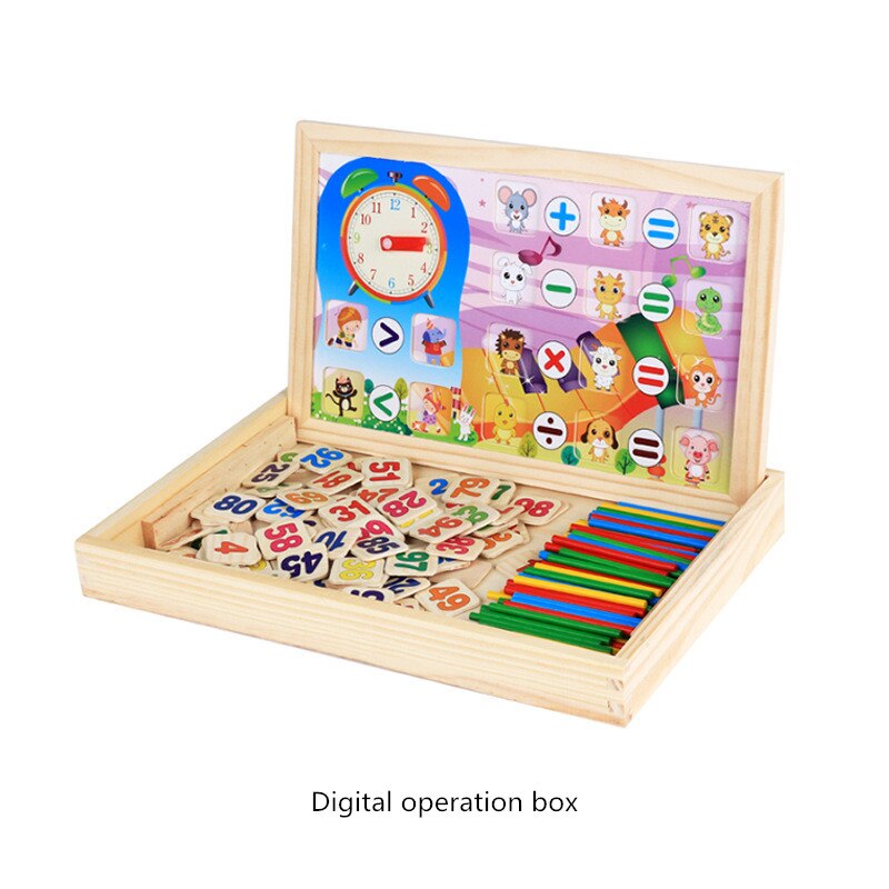 15 Style Wooden Magnetic Puzzle Double-Sided Drawing Board Farm/Animals/Vehicle/Circus Puzzle Toys for Children With Box: J