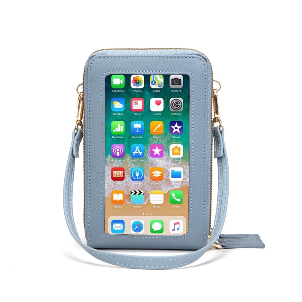 Bolso bandolera con pantalla táctil, cartera para móvil RFID, bolso de mano con correa ajustable para hombro: light blue