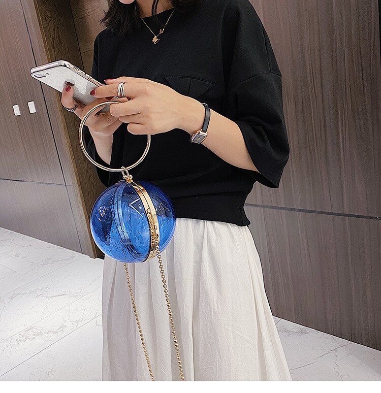 Acrylique circulaire balle sac à bandoulière pour femmes Mini clair sacs à bandoulière rond en métal Transparent soirée embrayage PVC fourre-tout sacs à main