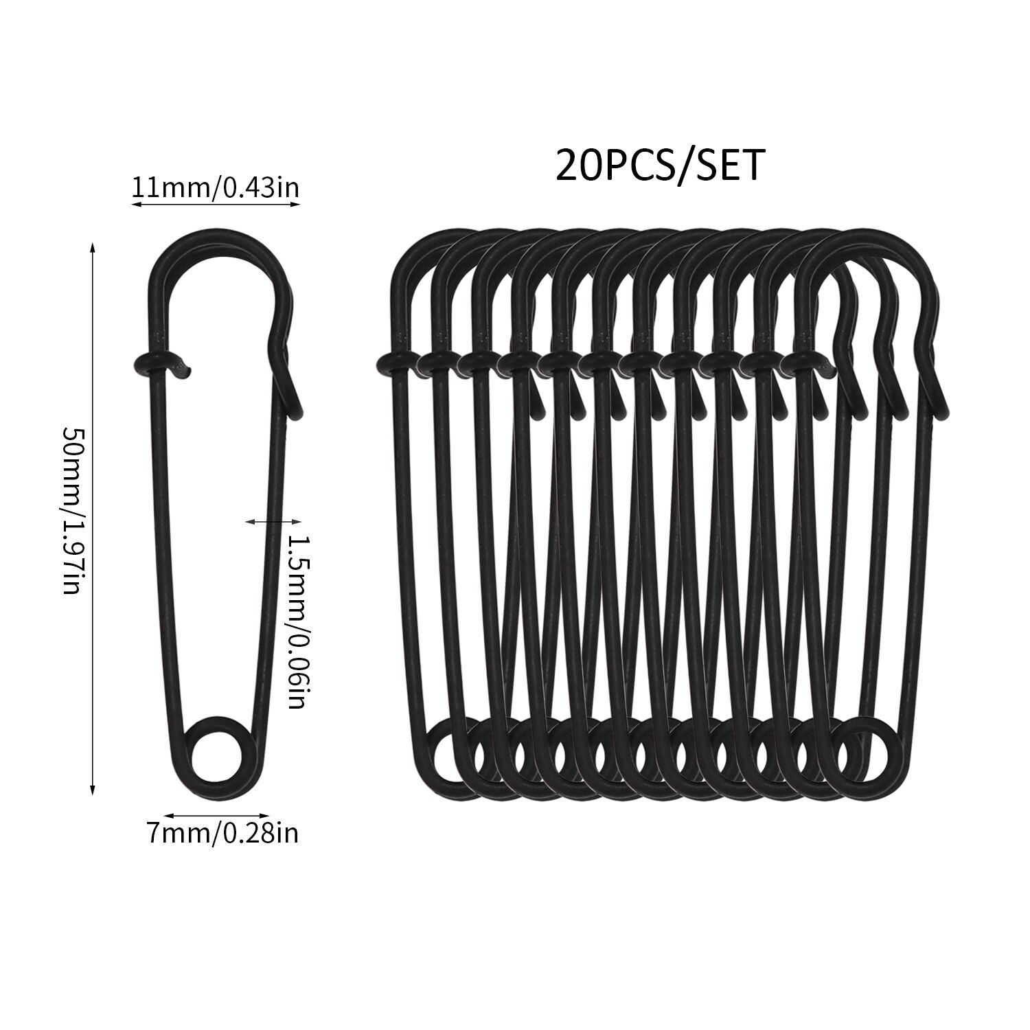 20 unids/lote, alfileres de seguridad de Metal grandes, longitud 50mm, alfileres de broche, sujetadores de bloqueo de resorte, herramientas de costura DIY, accesorios de ropa: Oro