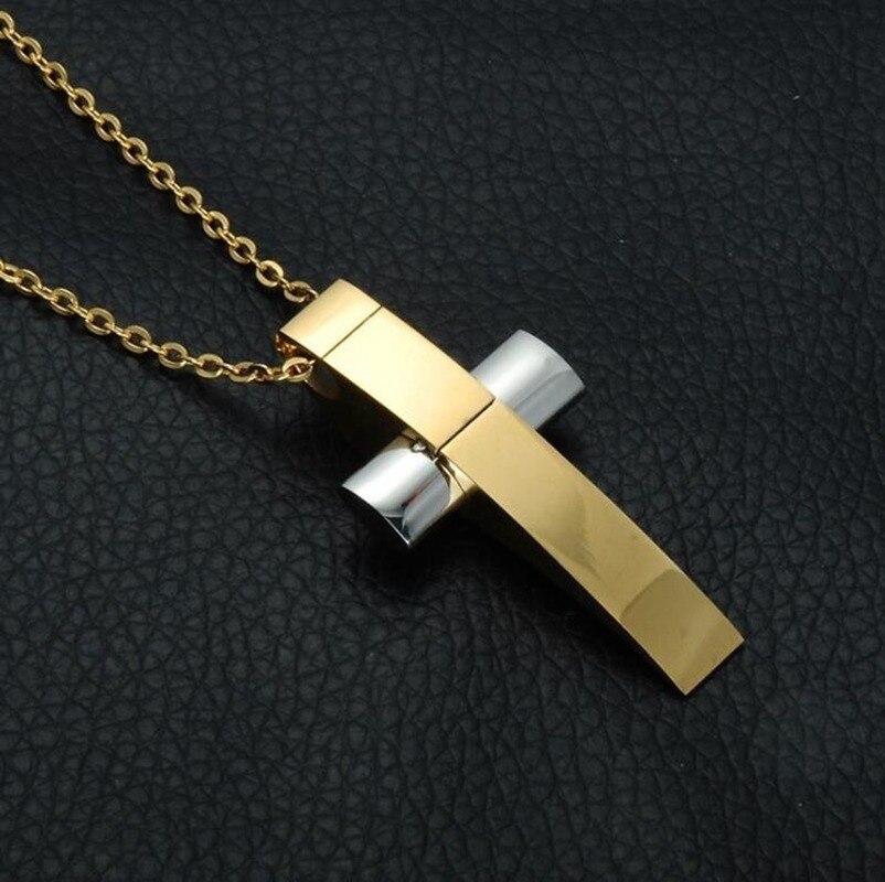 Pendentifs naturels en or pour hommes, deux tons, bijoux en croix