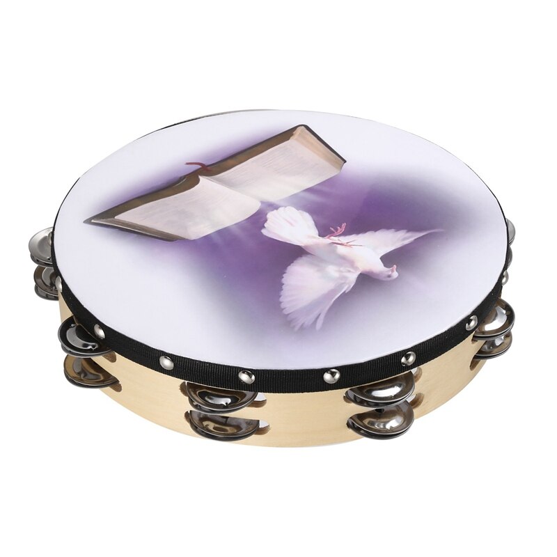 Tambourin en bois 10 pouces, Pigeon, Instrument de Percussion, musique Bible, Double rangée, Jingle