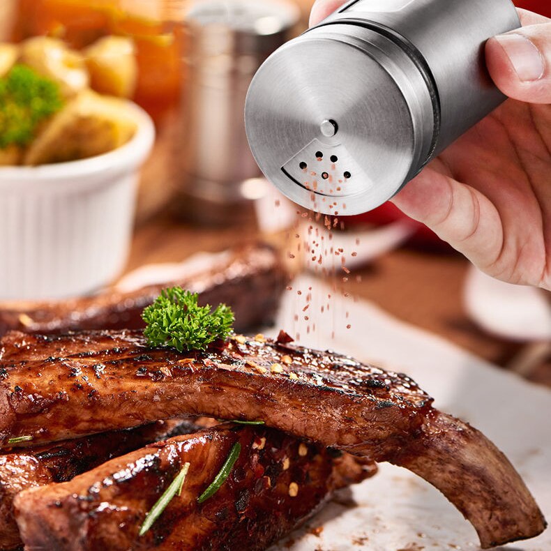 Tarros de especias de acero inoxidable, latas de condimento, tapa giratoria, salero, pimentero, palillo de dientes, botella para almacenamiento de condimentos, estante de especias de cocina