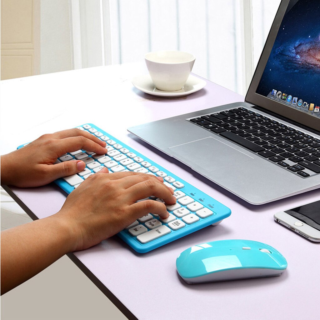 Ultra Slim Wireless Keyboard and Mouse Set for Apple Macbook Home Office PC Laptop Desktop Computer Mice and Keyboard Combo: Blue