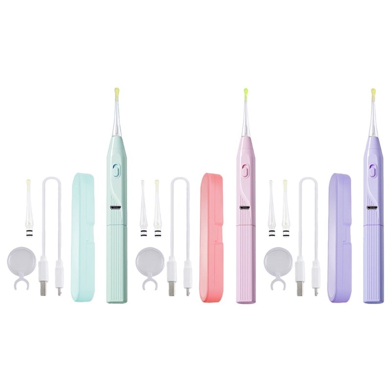 Electric Vacuum Earwax Remover with LED Light Ear Wax Removal Cleaner Safety Painless Ear Cleaning Tool Kit for Adults Kids