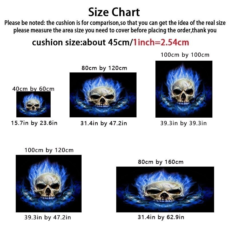 3D Flame Skull Rectangular Floor Carpet Gothic Anti slip Area Rug Bedroom blue flame Decorative Tapete Kids Play Mat 5 Sizes