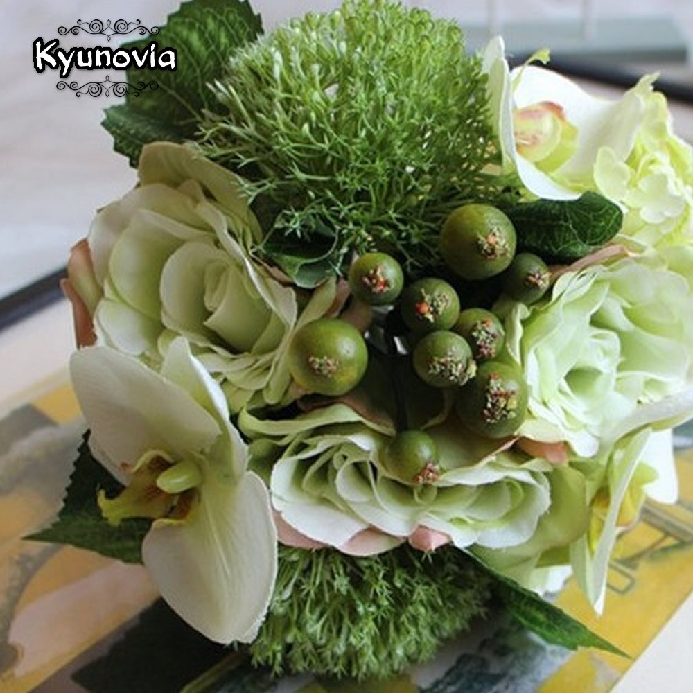 Kyunovia Chic Peony Bouquet Artificial Orchid Wedding Decoration Silk Flowers Natural Bridesmaid bouquet Bridal Bouquet D39