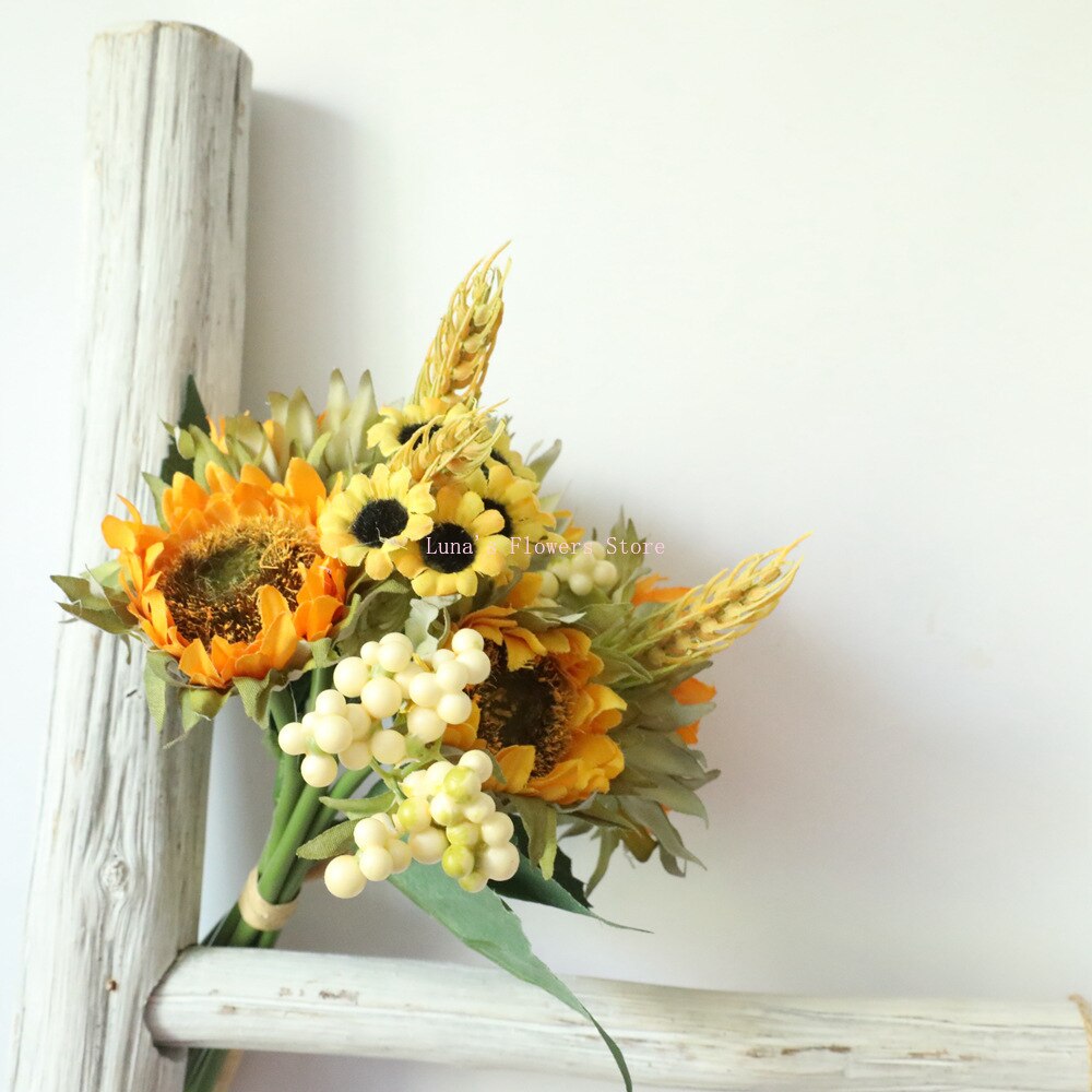 27CM Beautiful Sunflower Bouquet Silk Flower Artificial Flower Home Garden Party Wedding Decoration DIY