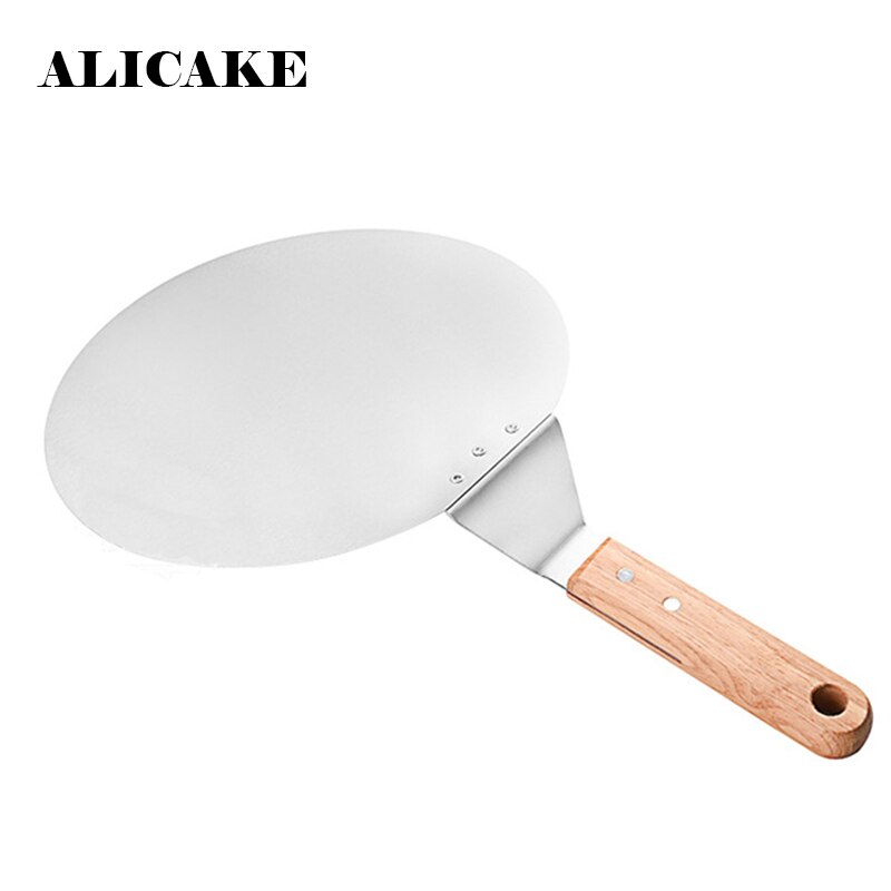10 Inch Pizza Shovel Stainless Steel Pizza Stone Pan Wooden Handle Big Round Spatula Cake Pizza Safe Transfer Baking Tools