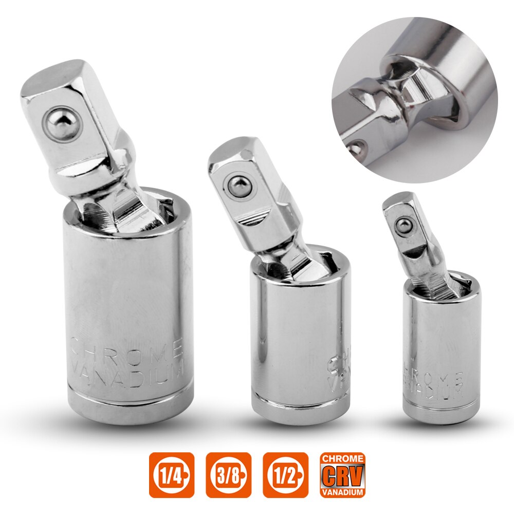 1/4" 3/8" 1/2" Universal Joint Set Ratchet Angle Extension Bar Socket Adapter Manual and Pneumatic Bendable Adapter Socket Tools