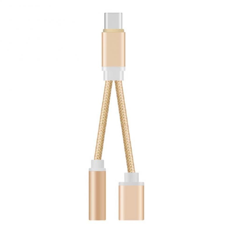 3.5 Mm Hoofdtelefoon Audio Jack Adapter 2-In-1 Usb Type-C Om 3.5 Mm Koptelefoon Adapters converter 1 Pc 3-In-1 USB-C Weven Adapter Kabel