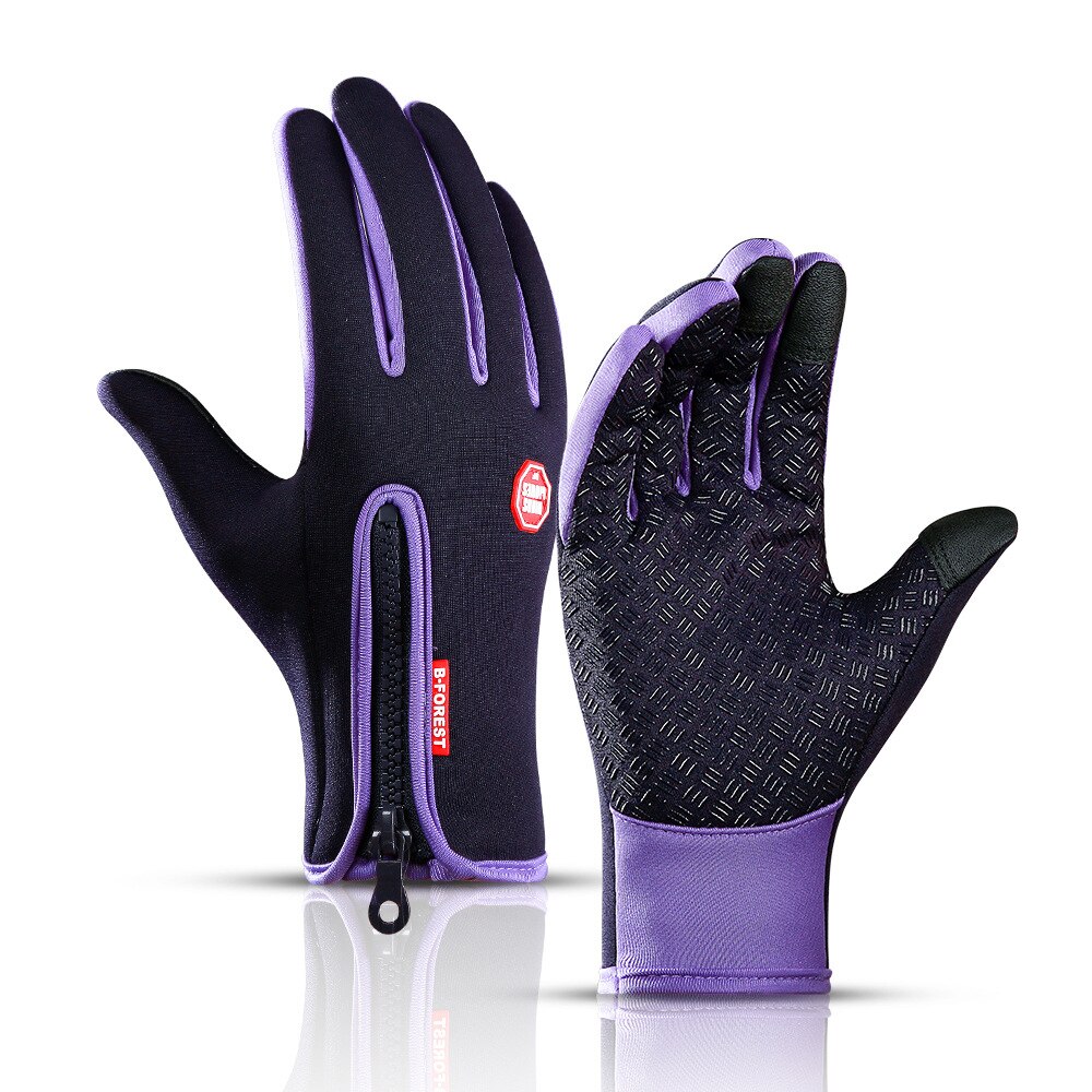Gants noirs imperméables et coordonnants pour homme et femme, mitaines chaudes, coupe-vent, écran tactile, sport, pêche, ski, vélo, cyclisme, hiver: Violet / XL