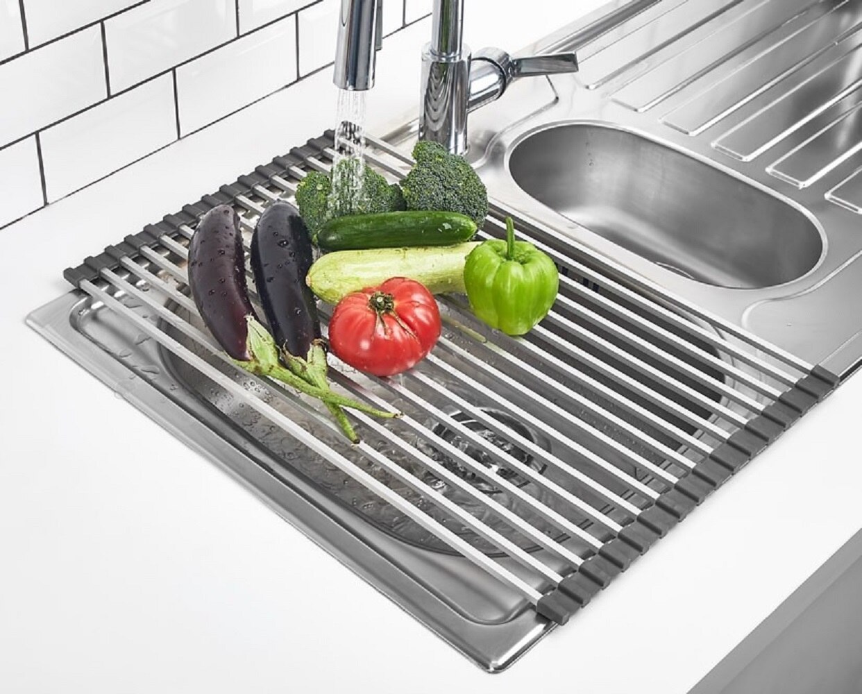 VipAhmet Faltbare Küche Waschbecken mit Küche Sieb Silikon nicht-Unterhose Rand Aluminium Metall Stangen Gemüse Obstschale Vip John