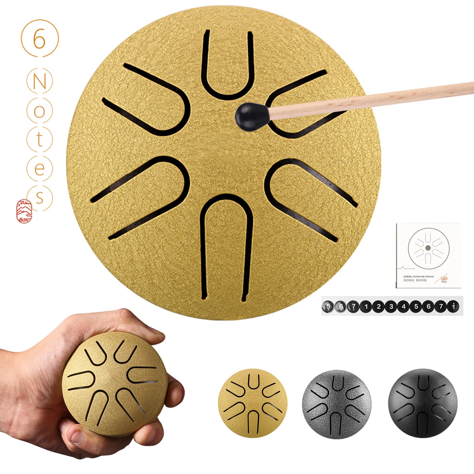 Mini tambor de lengua de acero de 3 pulgadas, 6 notas, instrumento de percusión para meditación etéreo, Yoga, Educación Musical, de navidad