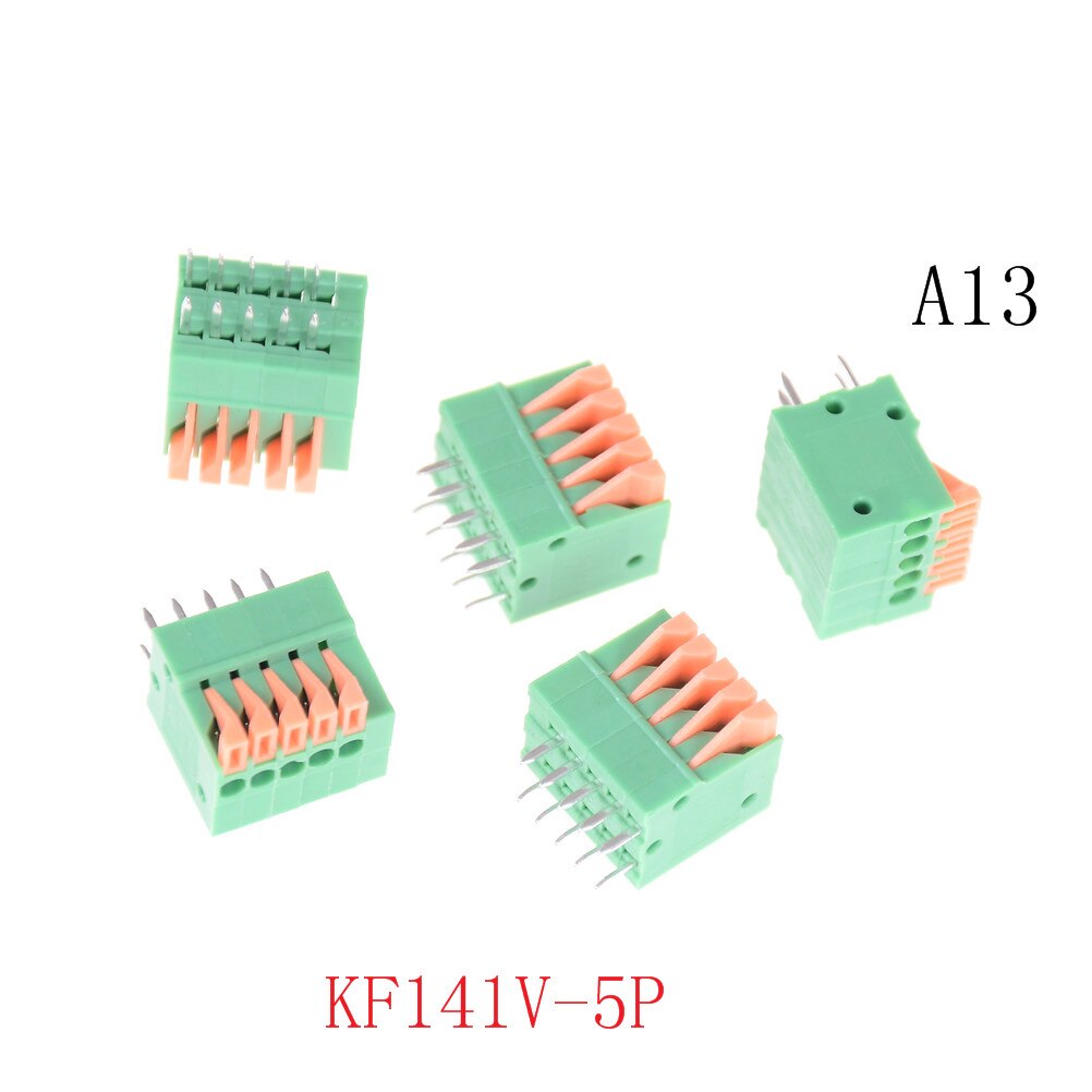 5 stk huxuan  kf141r kf141v 2.54mm delte pcb lige fodstik 2/3/4/5/6/7/8/9/10p fjederskræløs kobberklemme