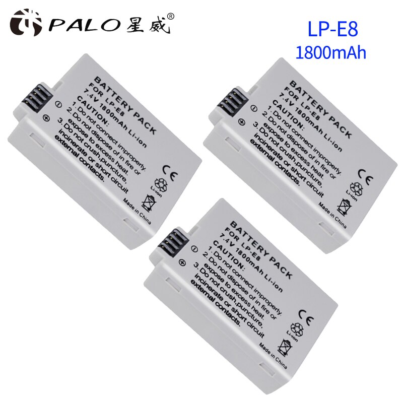 LP-E8 LP E8 LPE8 Batterie pour Appareil Photo Canon EOS 550D 600D 650D + Chargeur LCD pour 700D Baiser X4 X5 X6i X7i Rebelles T2i T3i T4i T5i Batte: 3pcs battery