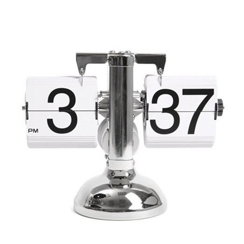 Retro Flip Clock Stainless Steel Small Scale Table Clocks Home Desktop Flip Internal Gear Operated Quartz Clock