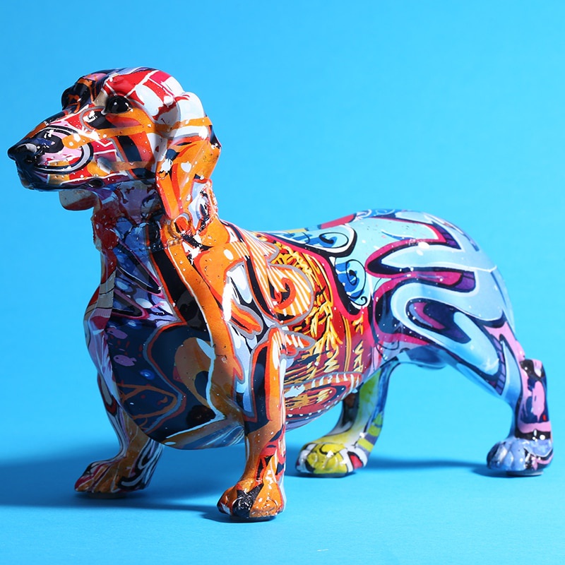 Geschilderde Kleurrijke Teckel Hond Creatief Huis Moderne Decoratie Ornamenten Woonkamer Wijnkast Kantoor Decor Desktop Ambachten