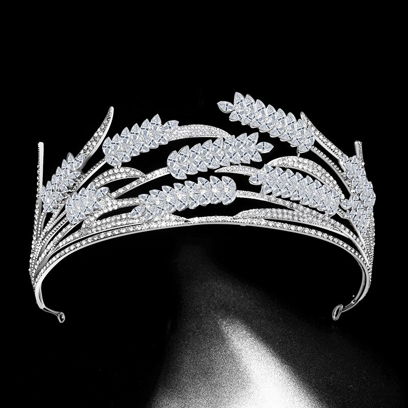 Luxe Crystal Grain Bridal Tiara Cz Kronen Rhinestone Pageant Diadeem Barokke Crown Tiara De Noiva Bruiloft Haar Accessoires