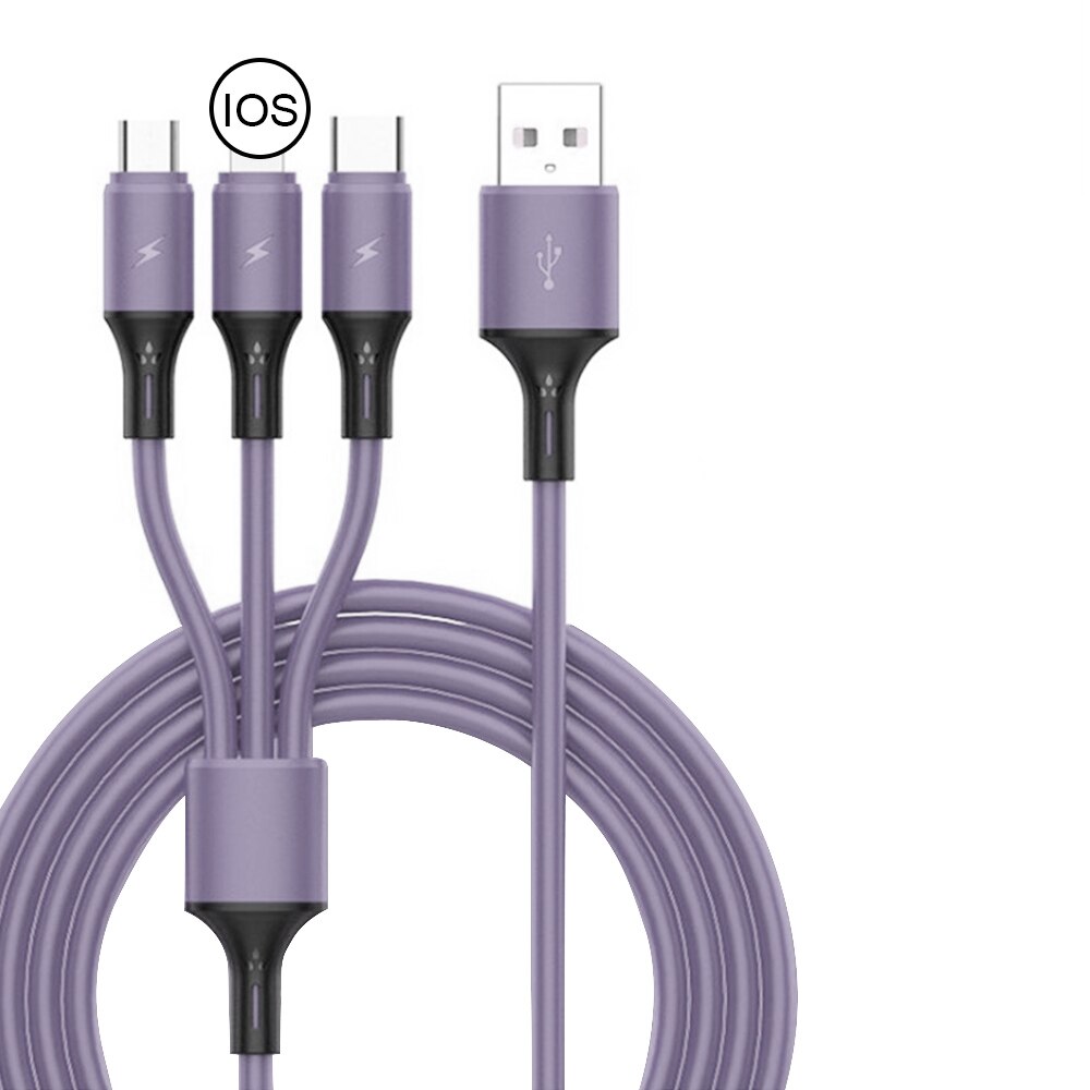 3 In 1 5A Snelle Oplaadkabel Vloeibare Siliconen Micro Usb USB-C Type-C Kabel Oplader Voor Iphone Huawei samsung Xiaomi Kabel Draad: Lavendel