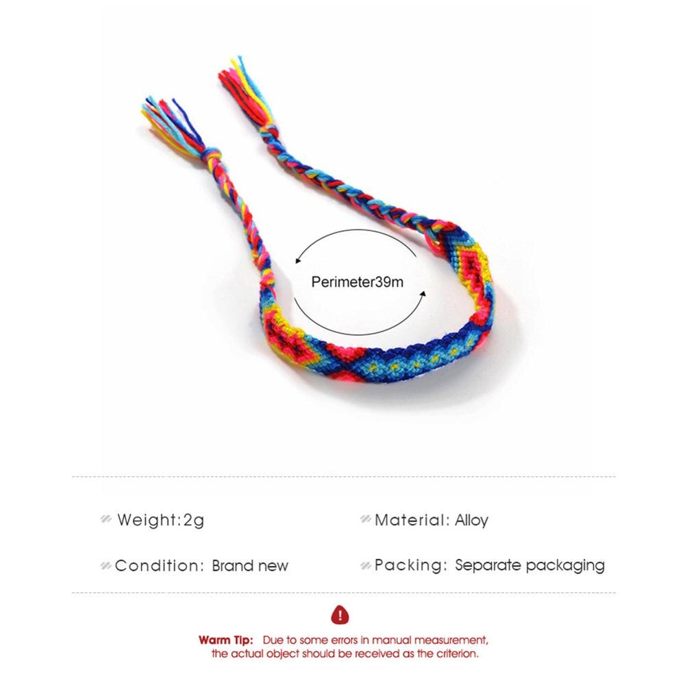 Bohemian Woven Bracelet Handmade Rainbow Lucky Friendship Bracelets Bangles for Women Men Boho Fringe Rope Braided Jewelry