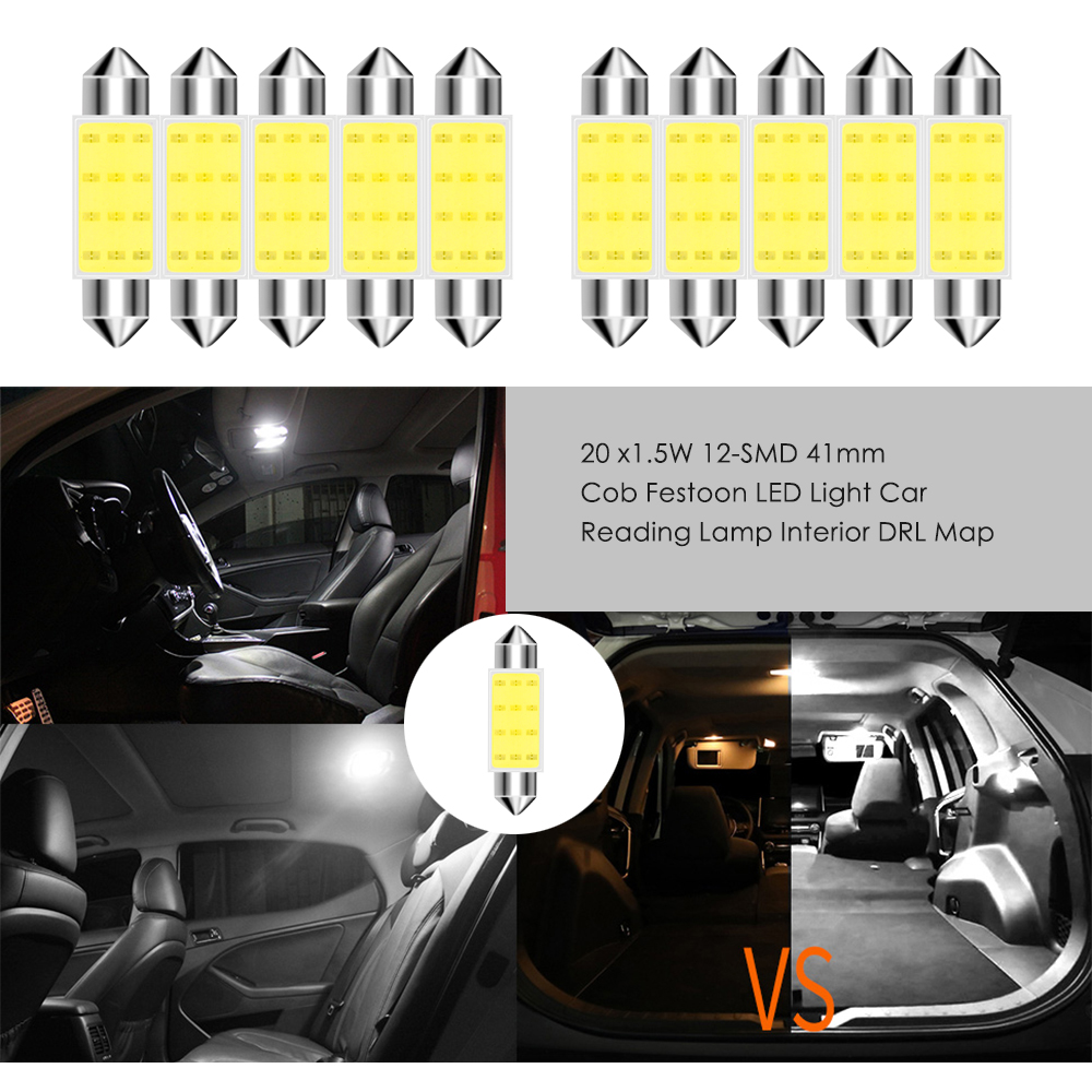 10 unids/lote blanco COB C5W bombillas LED 12V 24V coche Auto adorno cúpula luces LED interiores lámpara techo bombilla de lectura 31mm 36mm 39mm 41mm