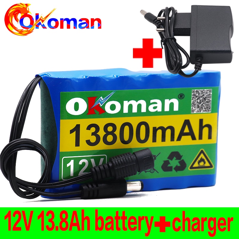 100% original 12V battery pack 13.8Ah 18650 Rechargeable Lithium Ion battery pack capacity DC 12.6V 13800mAh CCTV Cam Monitor