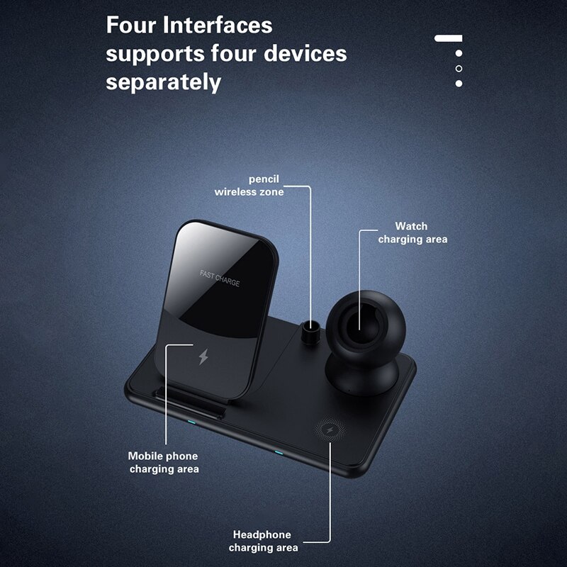 15W Draadloze Oplader Station 4 In 1 Snel Opladen Dock Station Voor Iphone 12 11 Pro Xr Xs X apple Horloge 6 5 4 3