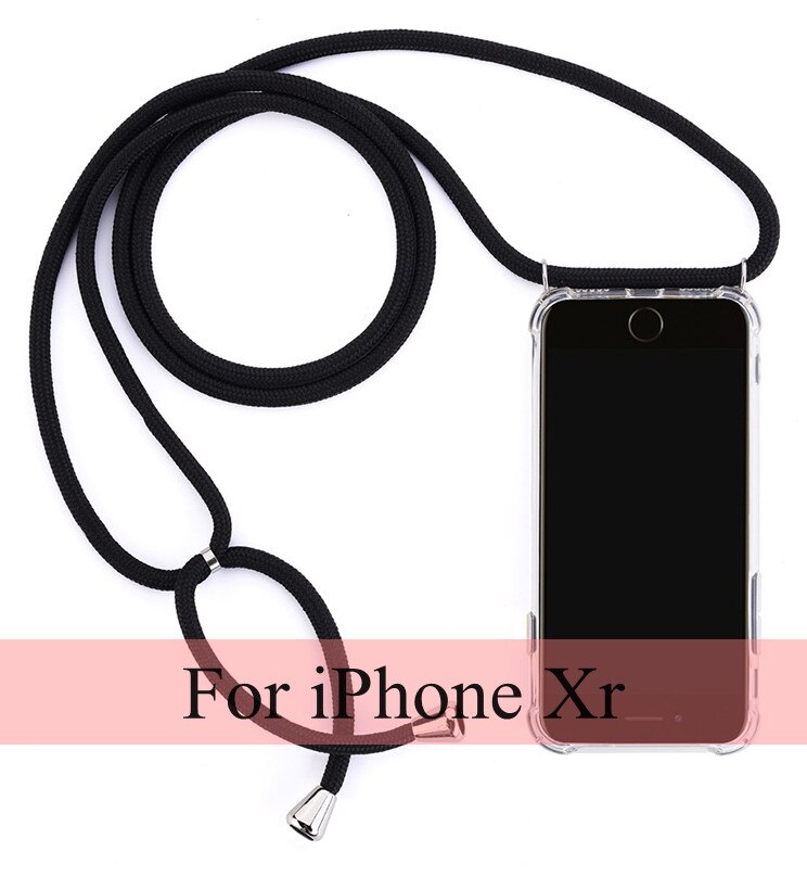 Strap Cord Phone Case for iPhone X XS Max XR Necklace Lanyard Carry Protective Phone Cover to Hang For iPhone XR XS Max X Chain: Black (Xr)