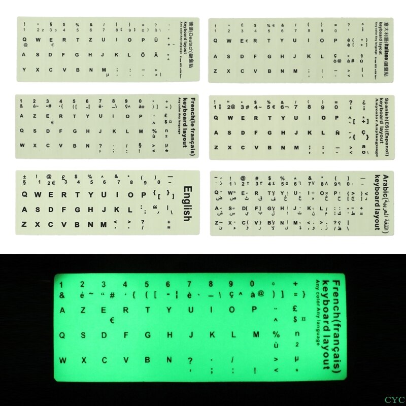 Fluorescent Keyboard Stickers Different Optional Language Luminous Waterproof Keyboard Protective Film