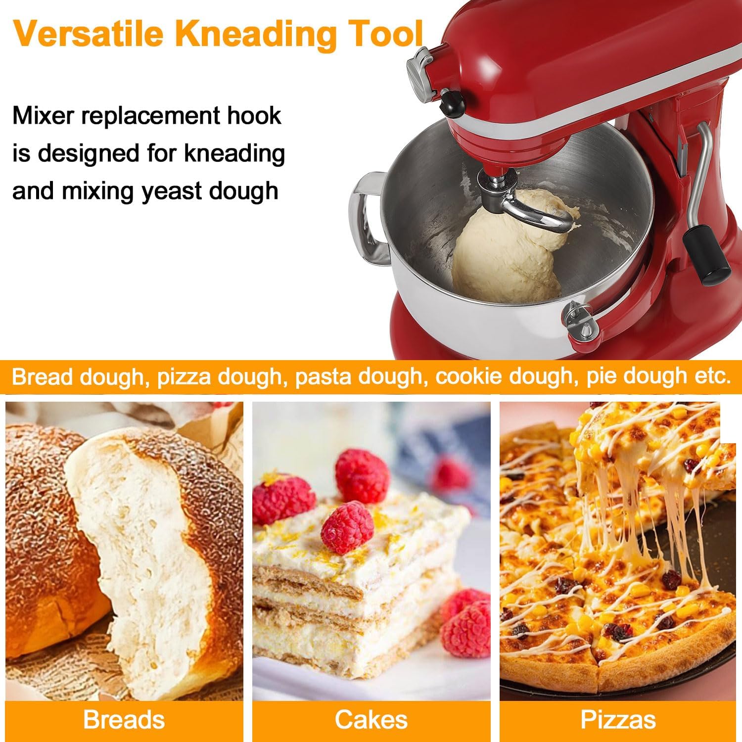 Gancho para masa de 6 cuartos para batidora KitchenAid, accesorio para gancho para masa en espiral de acero inoxidable