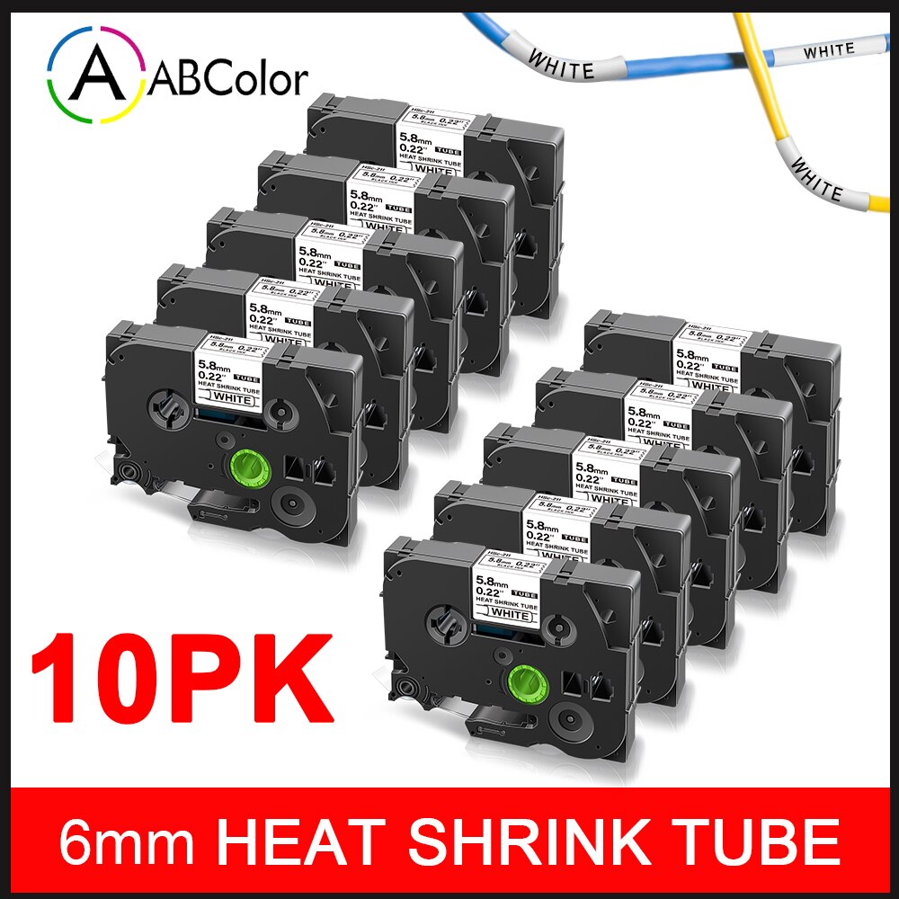 10PK Industrial Tapes For Brother Hse-211 Hse-221 Hse-611 Hse-621 Heat Shrink Tube Tapes 6mm/9mm for Brother P touch Label Maker: 6mm-Black on White