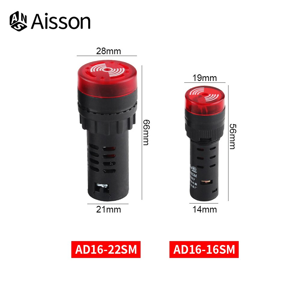 AD16-22SM Flash Signaal Led Actief Buzzer Beep Alarm Indicator 12V 24V 220V 16Mm Rood Groen geel