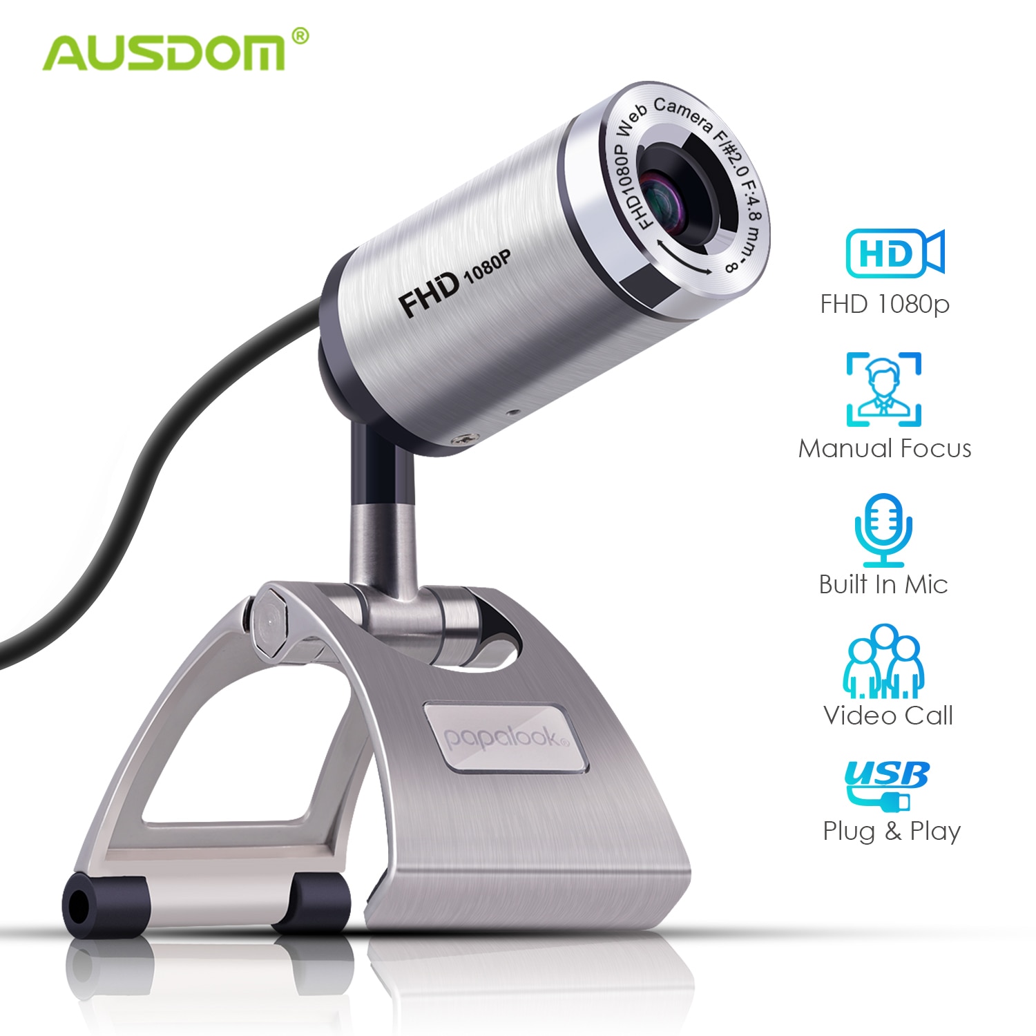 PAPALOOK USB2.0 PA150S 1080P Webcam Full HD 30 FPS Autofocus PC Web Camera con Microfono per Computer Skype Gaming webcam