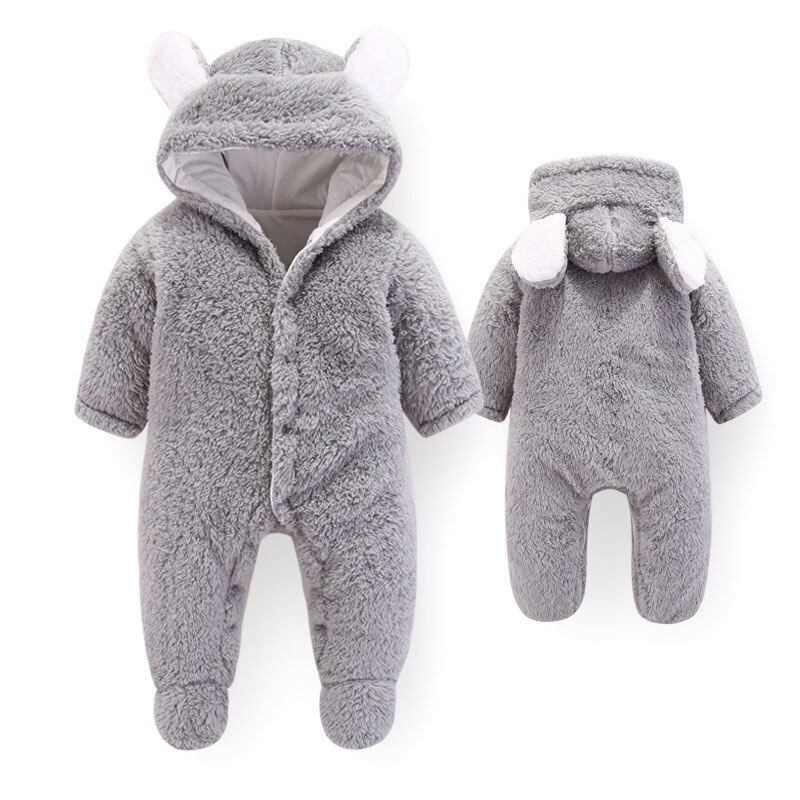 Baby Hooded Sherpa Kinderwagen Winter Warm Snowsuit Katoen Fleece Hooded Romper Jumpsuit Voor Ourdoor FOU99: Grijs / 6m