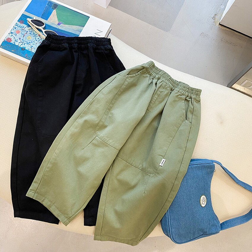 Pantalones finos para niño, ropa informal holgada de Hip Hop, Color sólido, con bolsillo grande, primavera y otoño, 2022