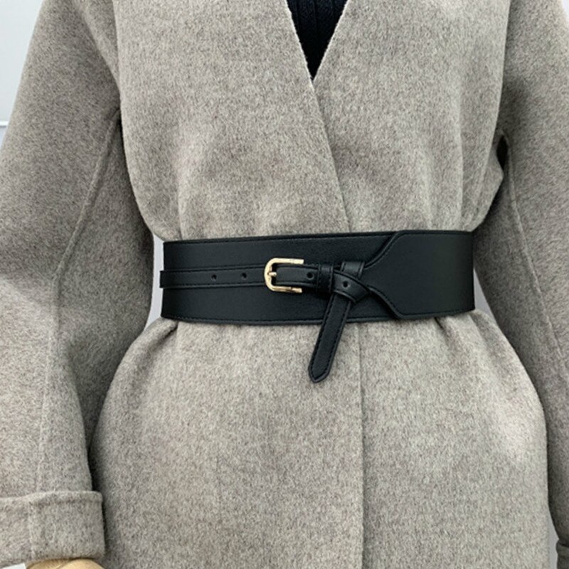 Fashione Ladies Wide Belt Elastic Vintage Buckle Leather Wide Wild Pin Buckle Women's Belt Waist Seal Belt