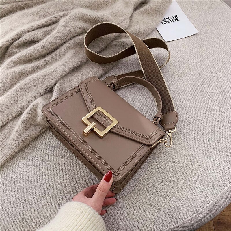 Sac à main en cuir PU pour femme, fourre-tout rétro bonne , sac à main de styliste à serrure pour voyage, sacoche Messenger,: Khaki