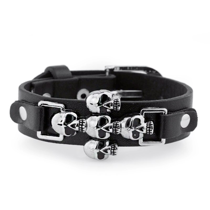 Skeleton Skull Punk Gothic Rock Leather Belt Buckle Bracelets For Women Men Bracelets & Bangles S301