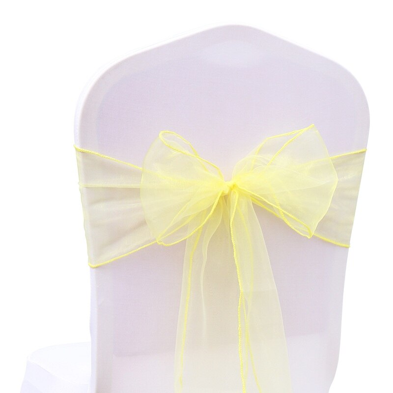 50 st/lot skirt band organza bröllopsdekorationer stol skärp skärp knut stolsöverdrag rosett band slipsar stolar dekoration tillbehör: Gul
